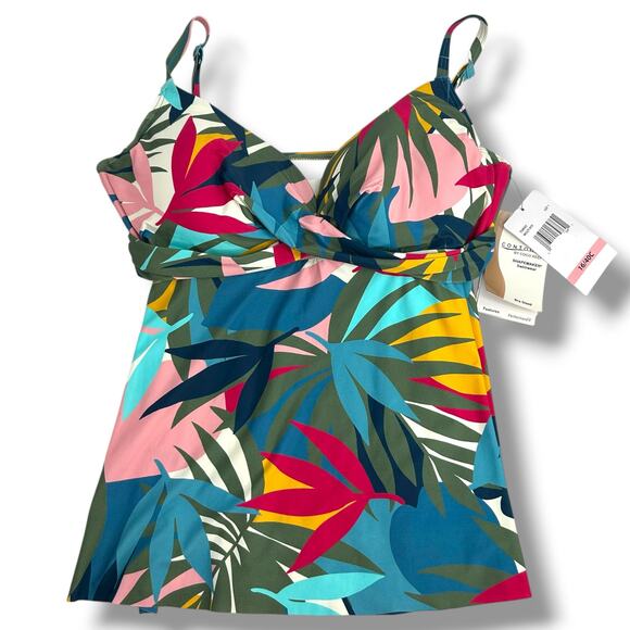 NEW Contours Coco Reef Tankini Top SZ 16 Bra Size 40C Olive Green Blue Tropical - Picture 3 of 12